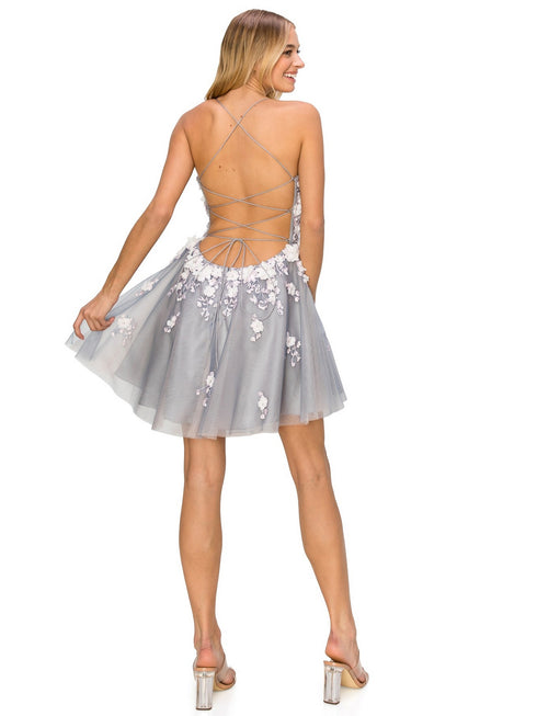 Bliss 3D Flower Sheer Corset Top Tulle Party Dress for Women with Open Spaghetti Back, Sizes XS-3XL - SophiasStyle.com